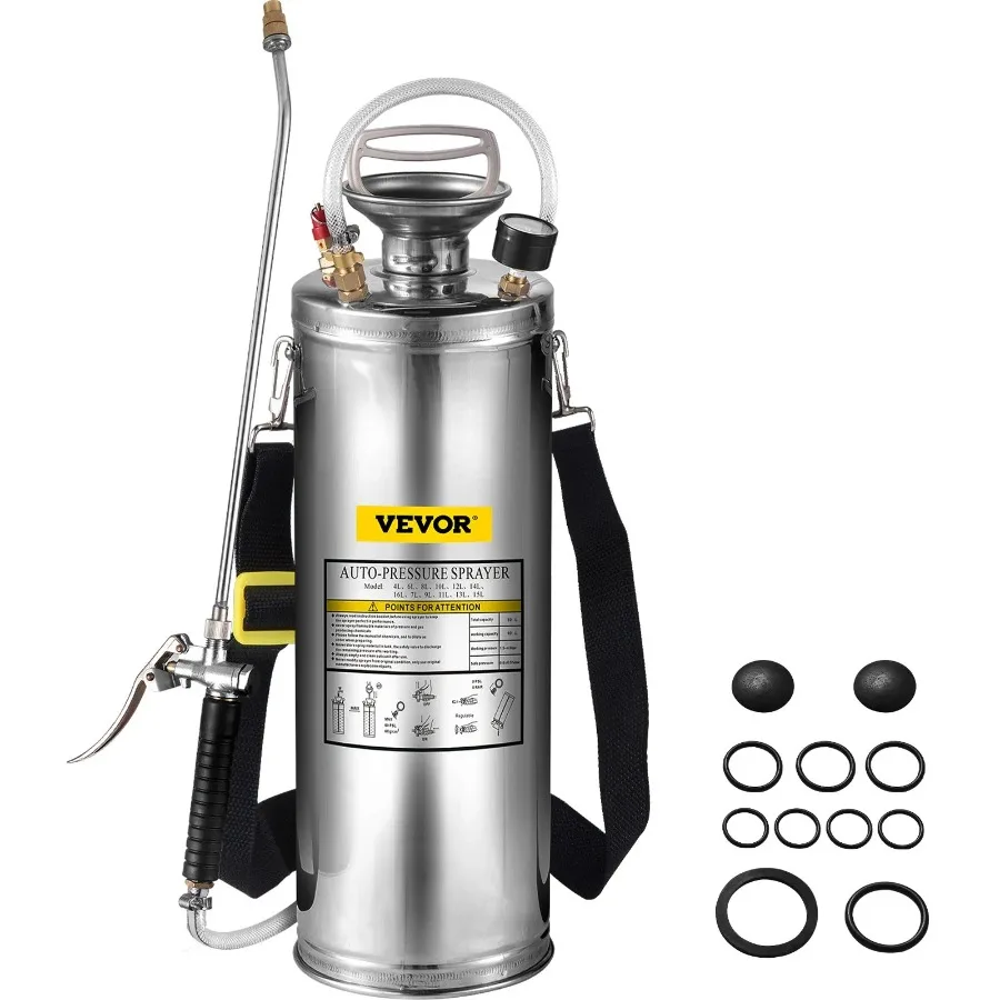 

3Gal Stainless Steel Sprayer, Set with 20 Wand& Handle& 3FT Reinforced Hose, Hand Pump Sprayer with Pressure Gauge&Safety Valv