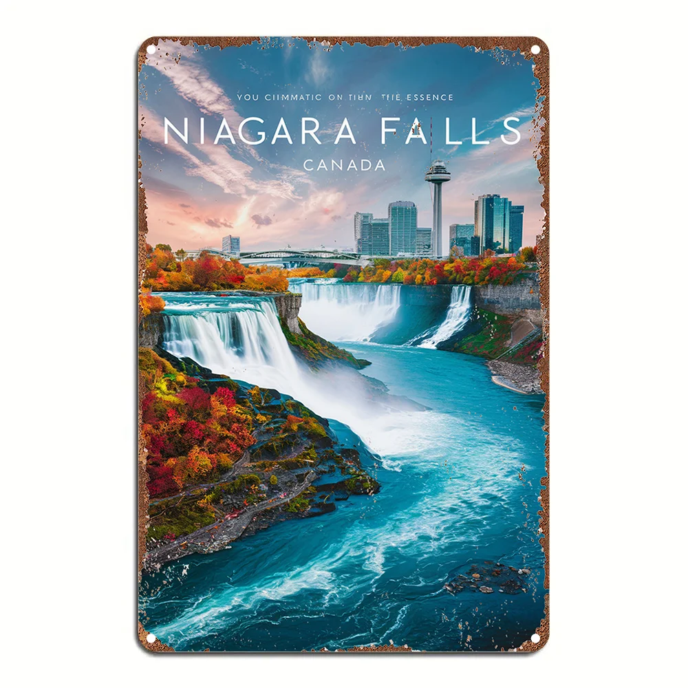 Vintage Niagara Falls Canada Metal Tin Sign - 8X12 Inch Retro Iron Wall Decor, Pre-drilled Holes for Easy Hanging, Suitable for Indoor/Outdoor Decoration, Perfect for Home, Bar, Café, Garage - Ideal Gift for Travel Enthusiasts, Interior Ornament