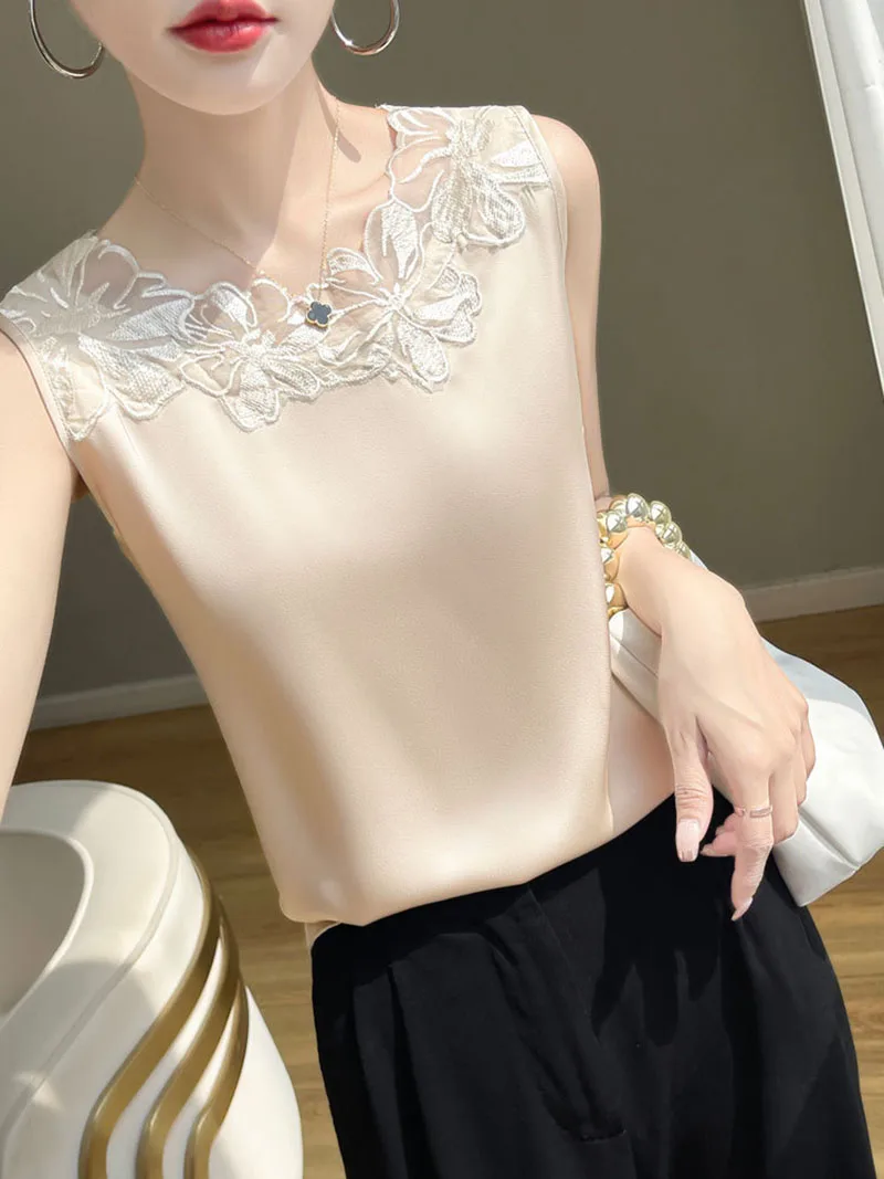 

Женские топы, жилет с кружевной отделкой, женский костюм, майка, новый топ без рукавов, весна-лето 2021, женский топ, жилет на бретелях