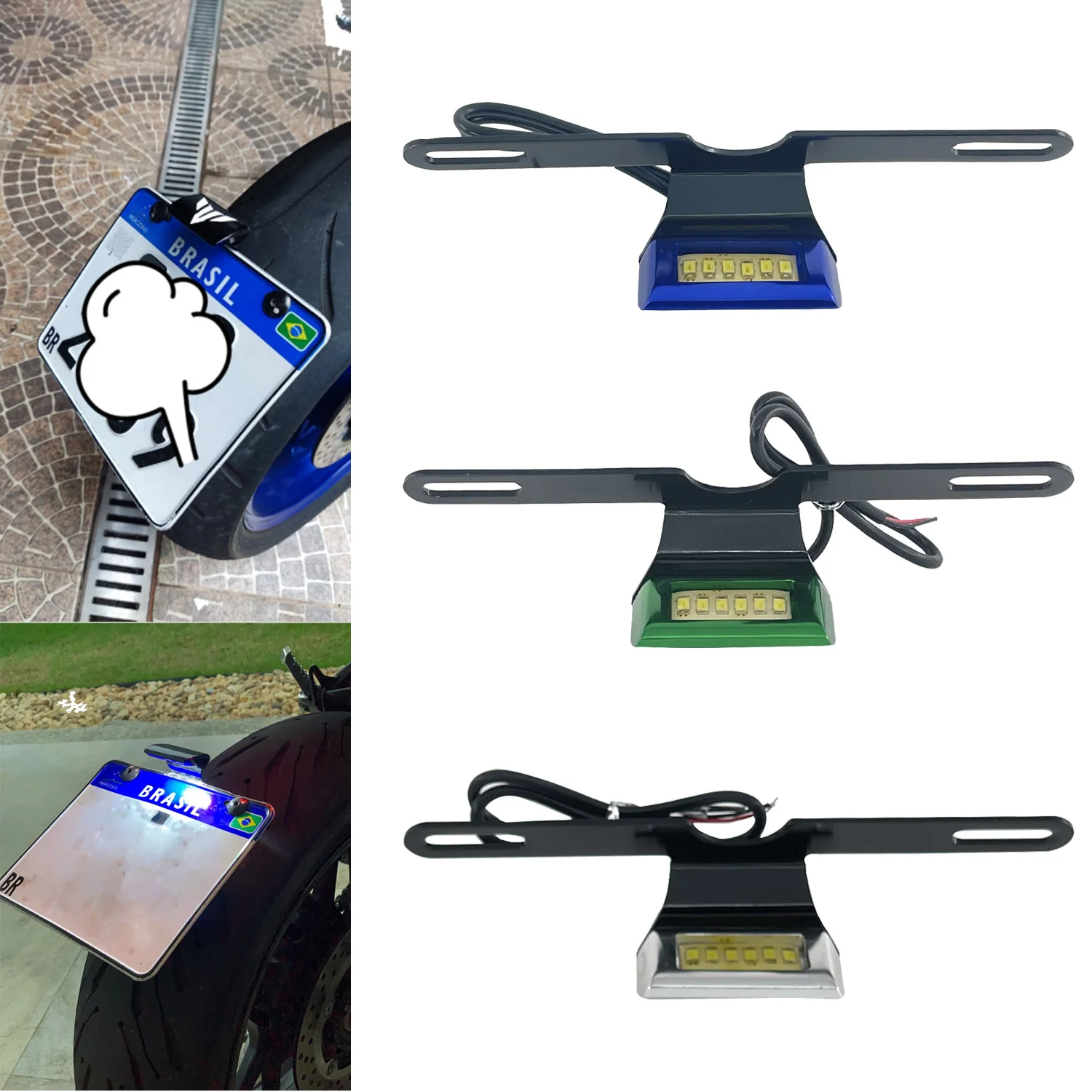 

Universal Motorcycle Waterproof Rear License Plate Bracket Holder With 6 LED For Yamaha Kawasaki Suzuki Honda Ducati BMW