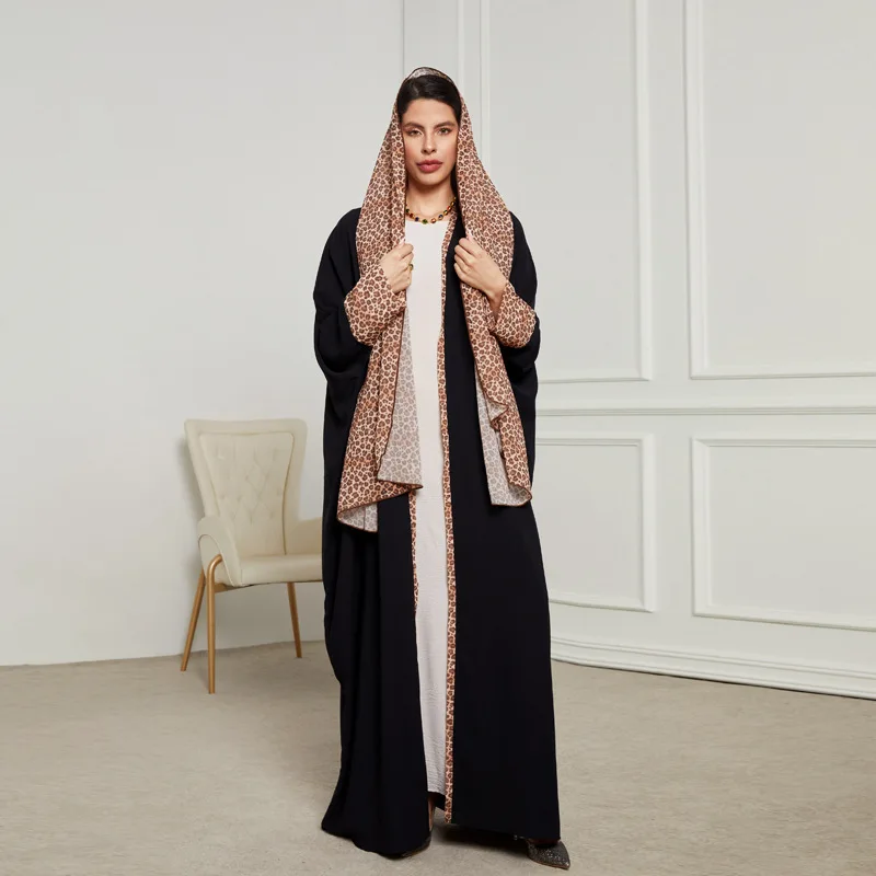

2025 мусульманский Ближний Восток, новая мода, женский леопардовый принт, повседневный модный свободный элегантный кардиган с длинными рукавами, пальто, женская Абая