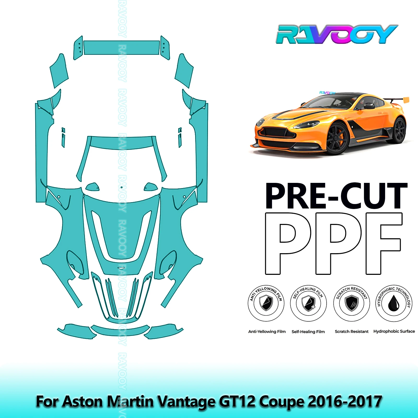 

Front Kit+Rockers+Rear Bumper Clear Bra Precut PPF Paint Protection Film For Aston Martin Vantage GT12 Coupe 2016-2017
