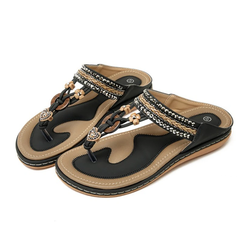 موضة حجر الراين الوجه يتخبط امرأة الصيف الأحذية عادية خفيفة الراحة لينة وحيد صنادل شاطئ بوهيميا نمط نعال مسطحة