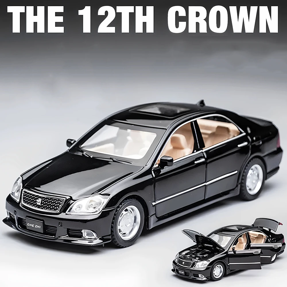 รถของเล่นจำลองรุ่นคราวน์ สเกล 1:32 ผลิตจากโลหะผสม พร้อมเสียง ไฟ ประตูเปิดได้ ระบบดึงหลัง สำหรับเด็ก