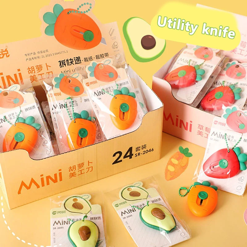 1/3Pcs Cute Portable Mini Avocado Strawberry Carrot Art Utility Knife Express Box Knife Paper Cutter Craft Wrapping Tools