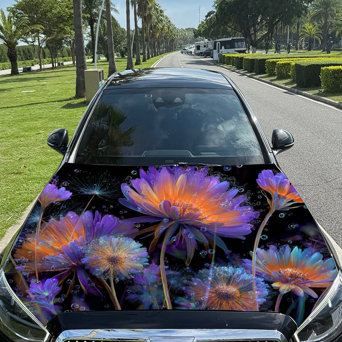 

Colorful Flower Cluster Pattern car hood stickers, waterproof self-adhesive, scratch resistant, easy to stick, durable car PVC s