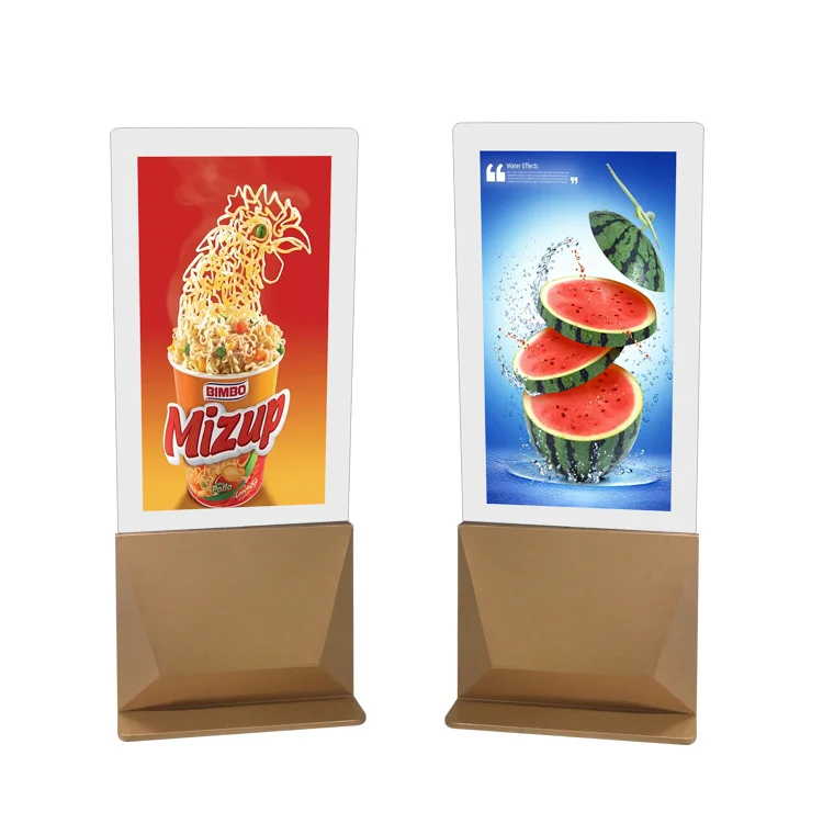 Supporto da pavimento con display trasparente con schermo LCD a doppio lato in due colori con macchina pubblicitaria OLED in vetro