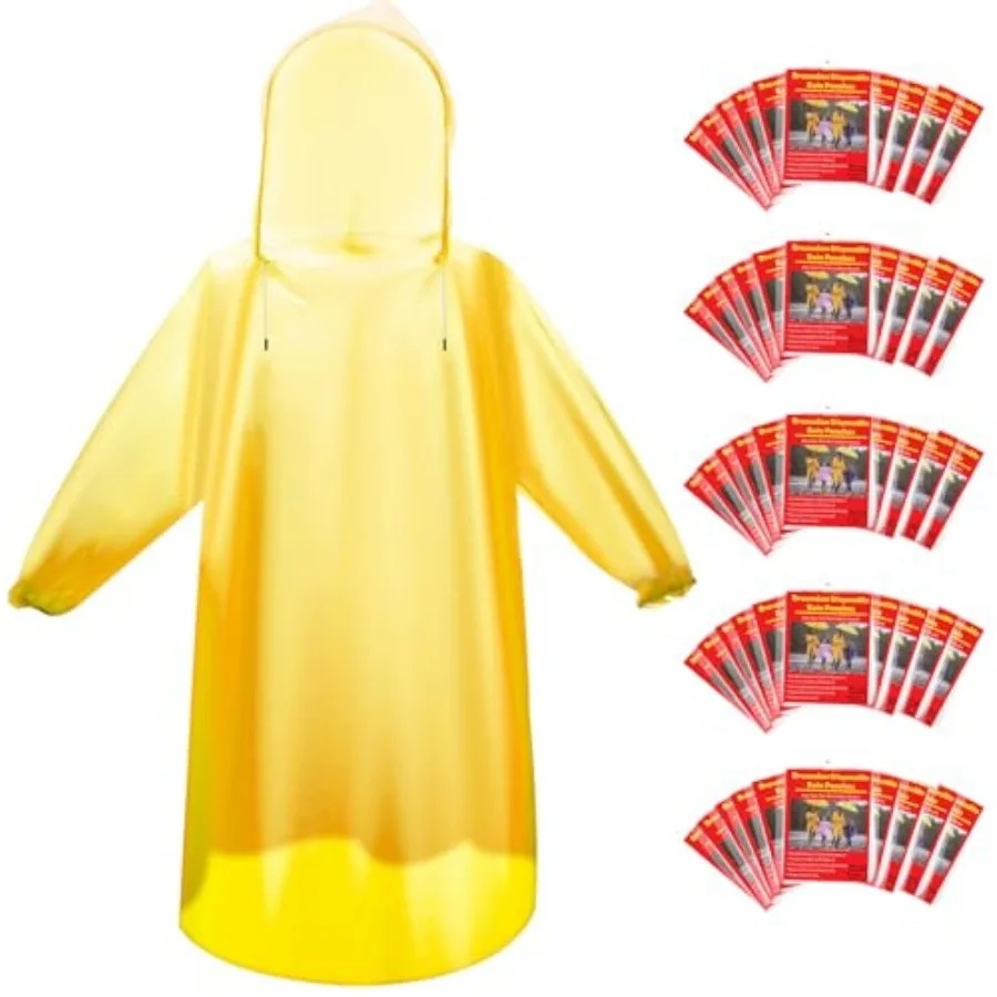 

and and Disposable Rain Ponchos for Adults/Youth, Waterproof PE Raincoats with Drawstring, Camping/Emergency