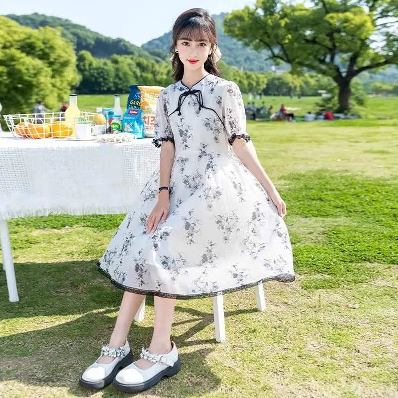 Girls Summer Dress 2026 Princess Lace Up Waist Dresses Girls Fashion 8 To 11 Years Old Party Dance Bow Tie for Kids Clothes 9T