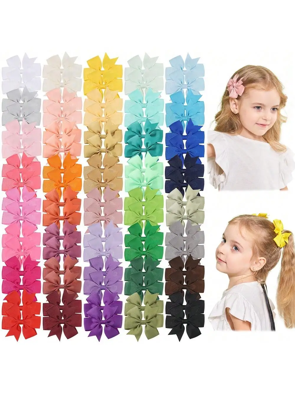 

50pcs 2.5'' Ribbon Kids Bows Hair Clips for Baby Girls Random Solid Color Pinwheel Toddler Hairgripes Headwear Hair Accessories
