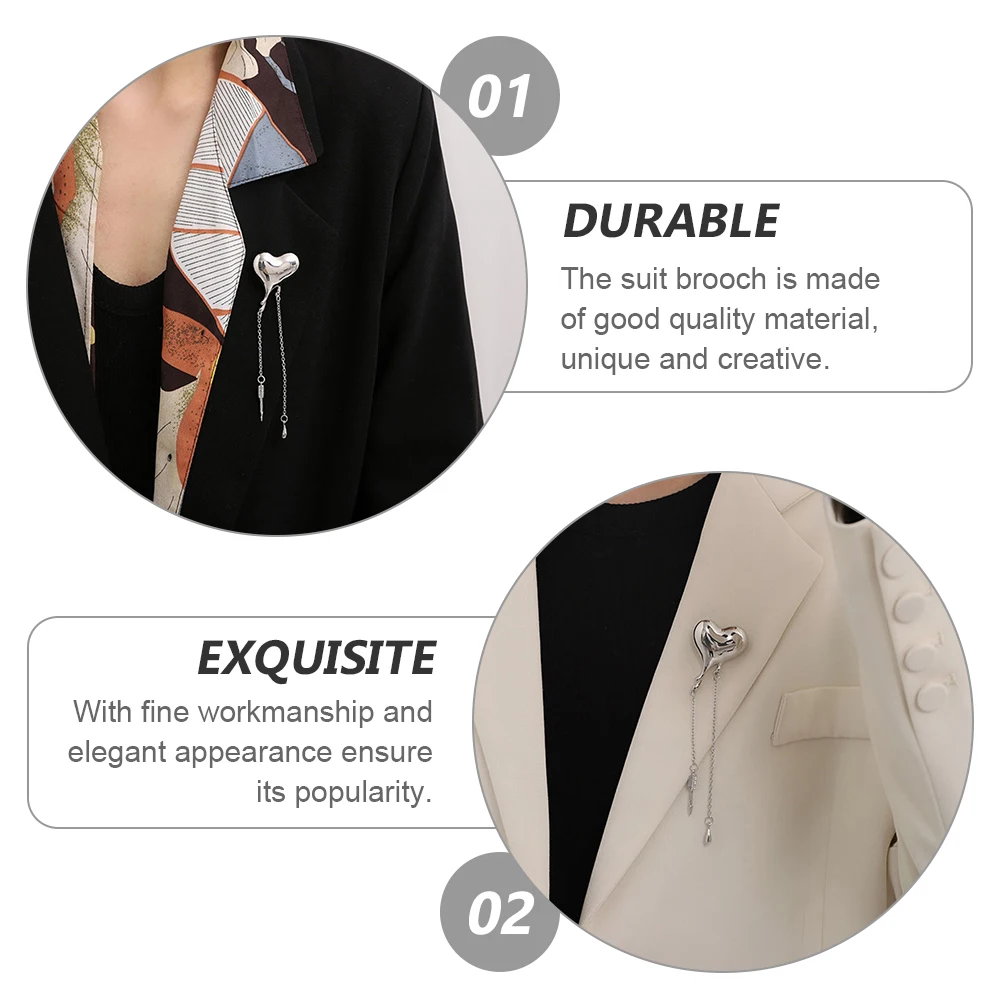 

5Pcs Love Heart Brooch Unique Tassel Long Suit Corsage Badge Women Suit Pin Elegant Gift for Formal Occasion Love Heart Brooch