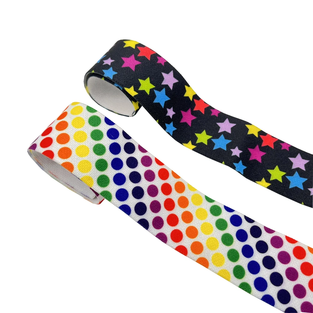 25mm 38mm 1 Meter/Lot Colorful Polka Dot Star Print Garment Waist Elastic Webbing DIY Apparel Band Bags Strap Sewing Accessories