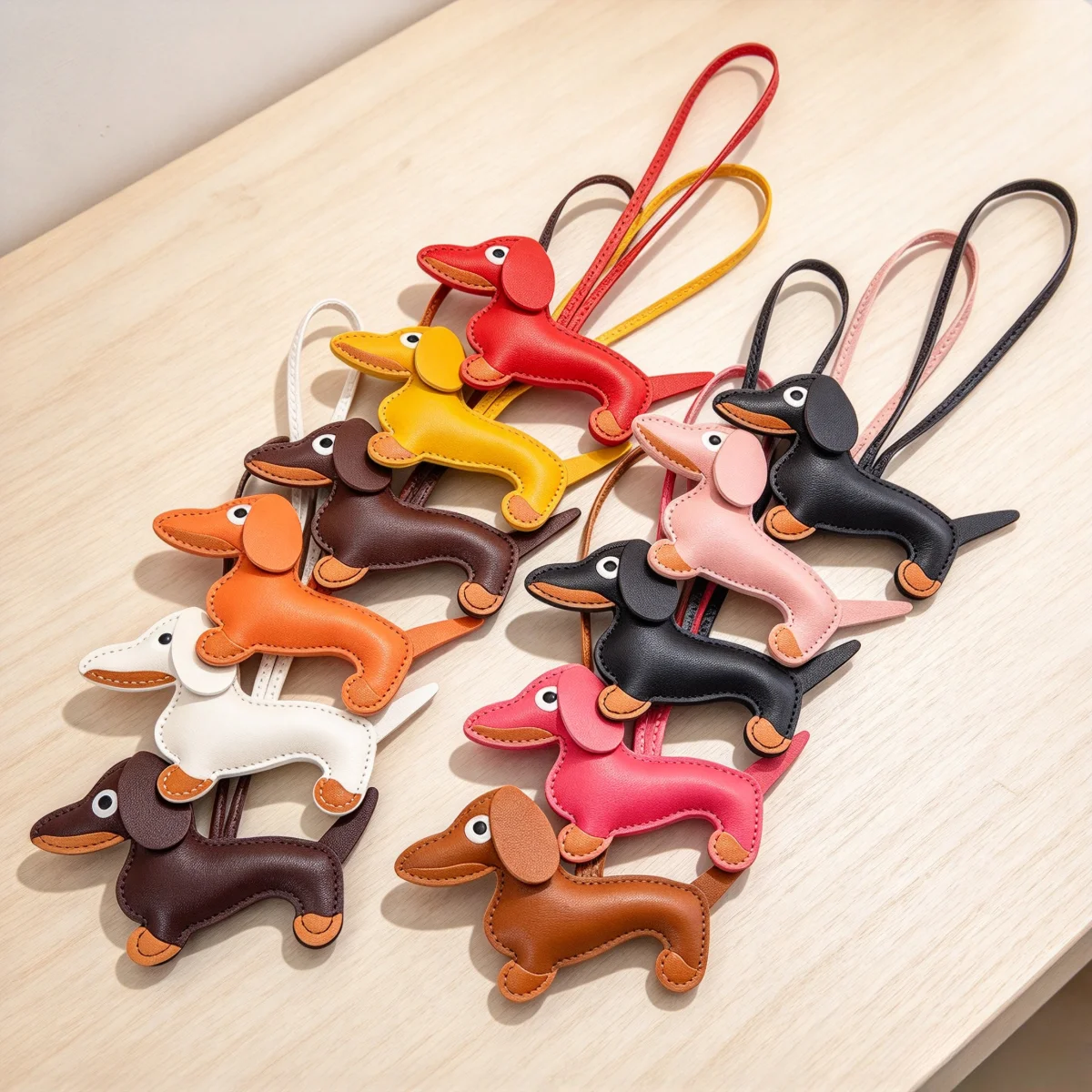 Dackel-Schlüsselanhänger aus PU-Leder, Welpen-Anhänger, Taschen-Charm für Damen, Rucksack, Handtasche, Autoschlüsselring, süßes koreanisches Valentinstagsgeschenk – Detail 5