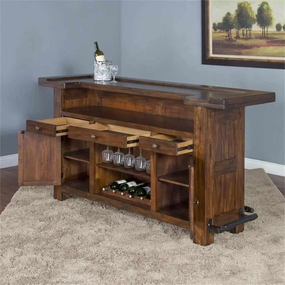 

Farmhouse Wood Freestanding Island Home Bar Unit, Stemware Wine Rack, Storage Cabinets, for Kitchen and Basemen