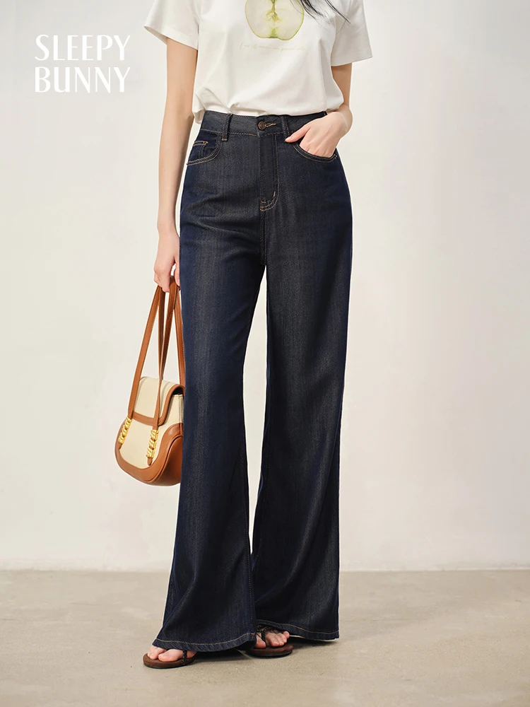 

High Waist Flare Jeans Women Retro Denim Pants with Contrast Stitching Slim Fit Wide Leg Casual Trousers for Daily Summer Look