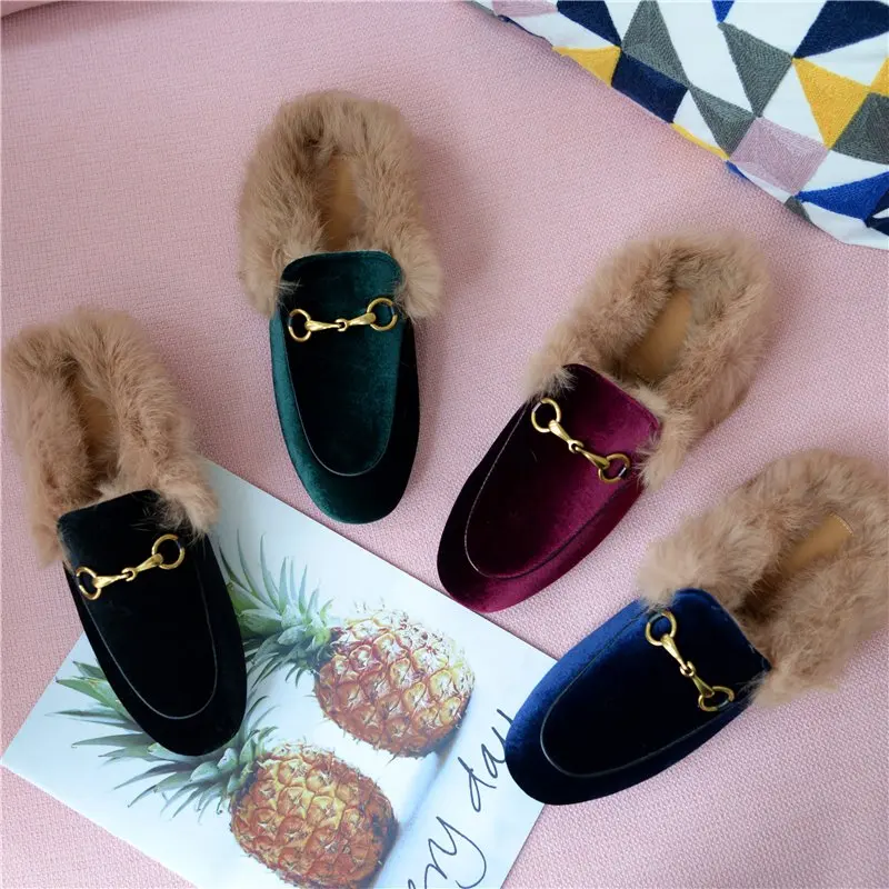 Smirnova New Genuine Leather Shoes Women Slippers Fur Ladies Loafers Fashion Round Toe Ladies Shoes Flat Slippers