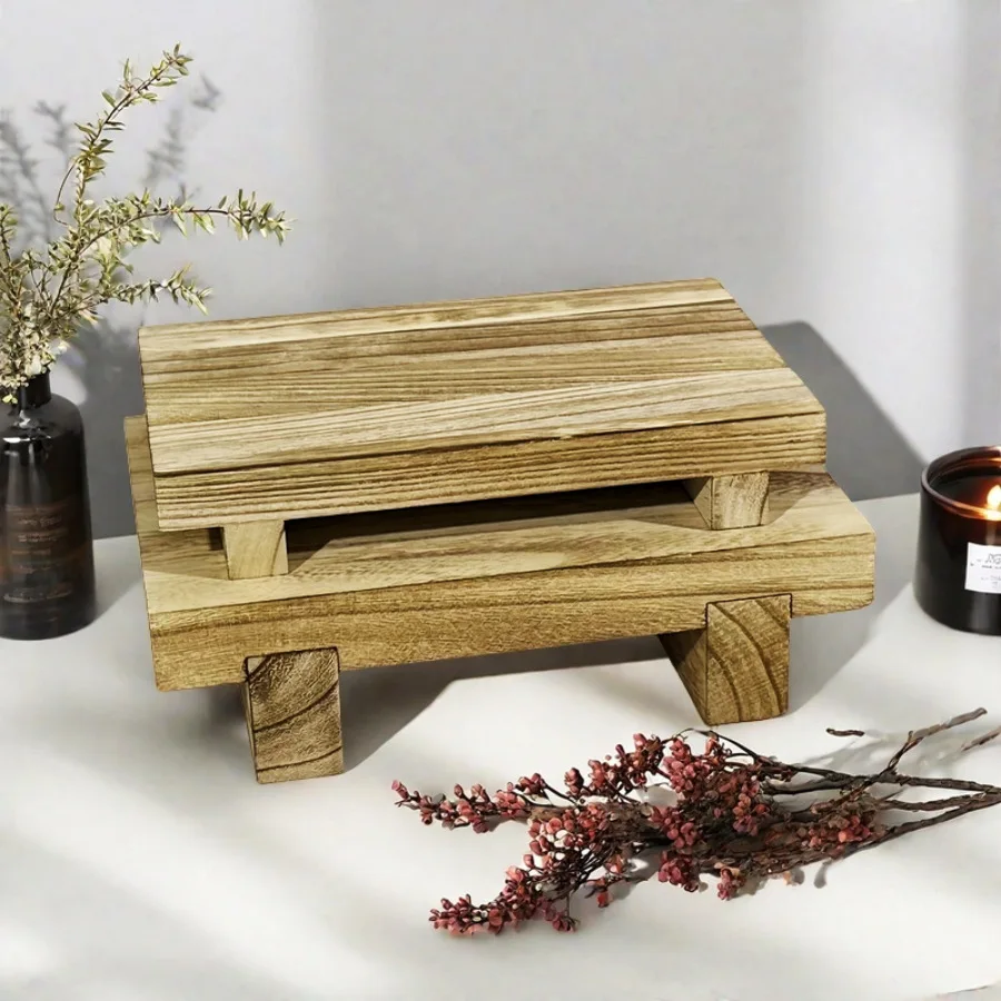 Solid wood display stand heightened rectangular base wooden decorative tray small pedal wooden product heightened base