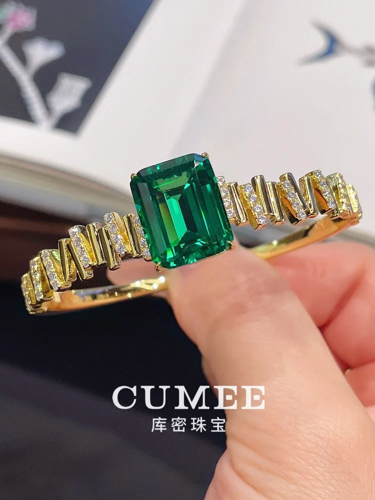 CUMEE Luxury 9-carat Emerald Cultivated Synthetic Emerald Bracelets for Women. 925 Silver Gold-plated