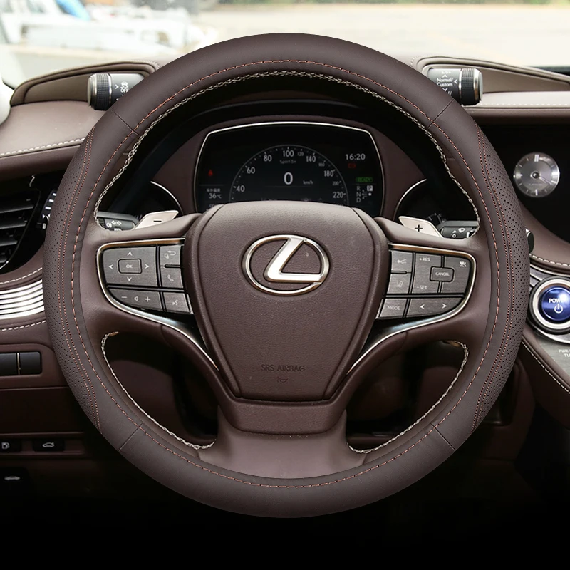 Steering Wheel Cover for Lexus RX ES GX IS NX LX LX600 Universal O-type Car Accessories Genuine Leather Non-slip Sweatproof 38cm