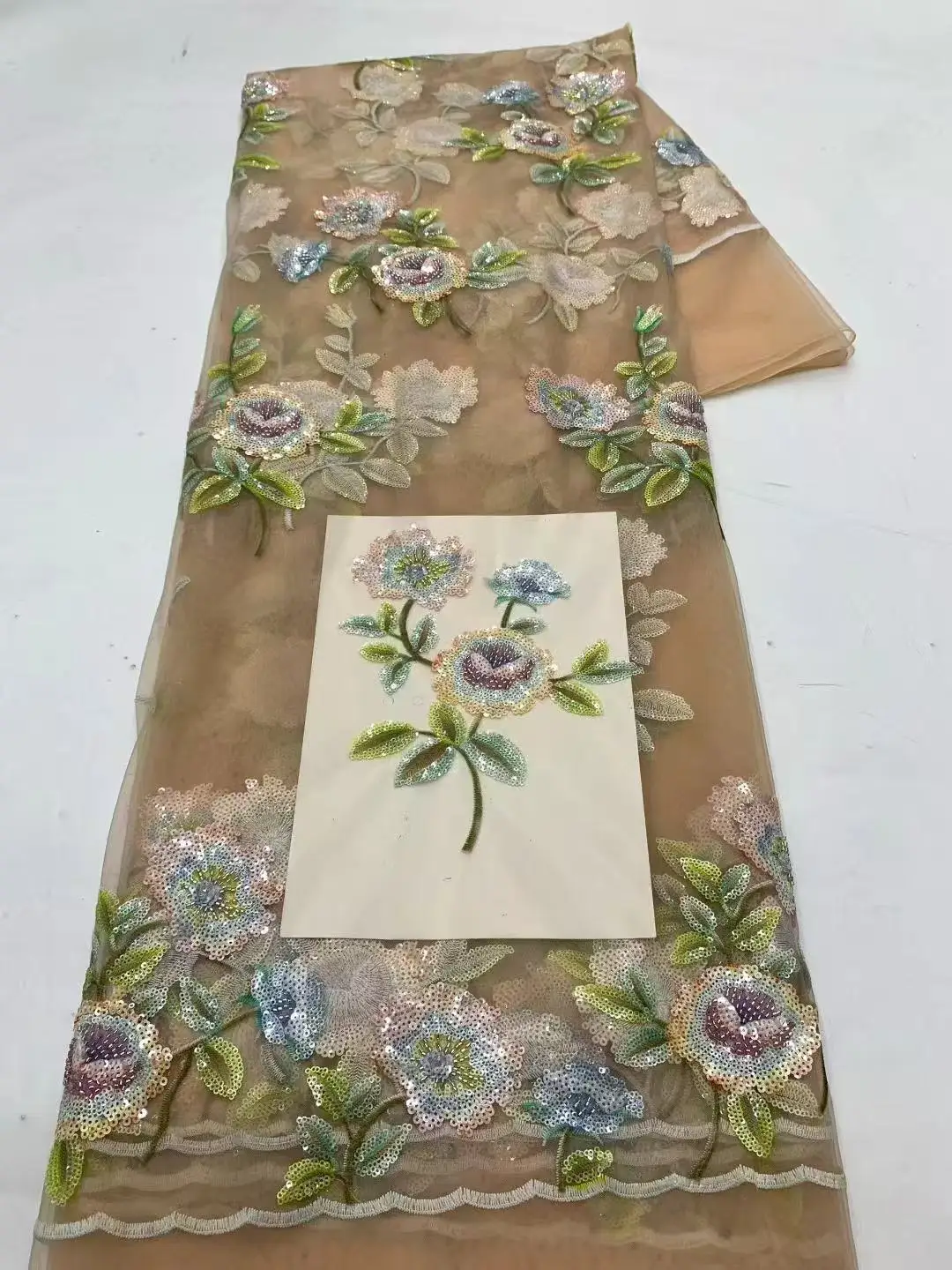 

High-Quality African Sequins Lace Fabric 2026 Nigerian Embroidery Beaded Mesh 5 Yards for Wedding Party Dresses Latest Design