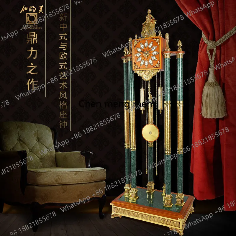 European floor clock Chinese solid wood standing clock retro light luxury modern villa living room