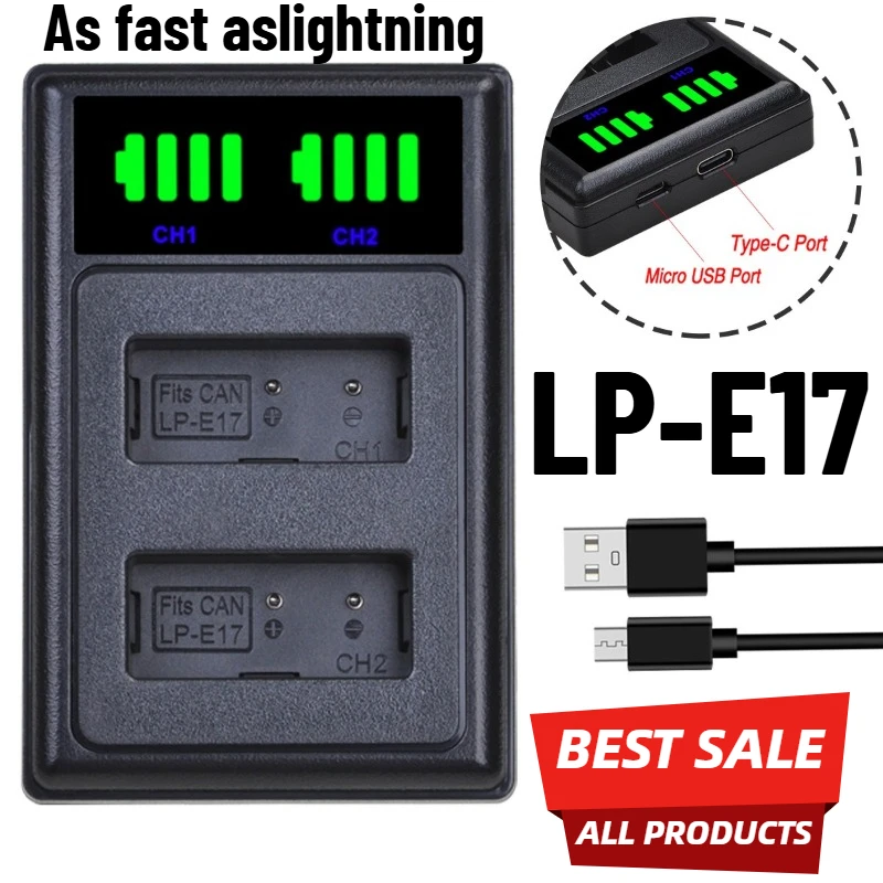 Original LP-E17 LPE17 LP E17 Camera Batter +LED Dual USB Charger for Canon EOS R8 R50 200D 250D M3 M5 M6 750D 760D T6s 800D T8i