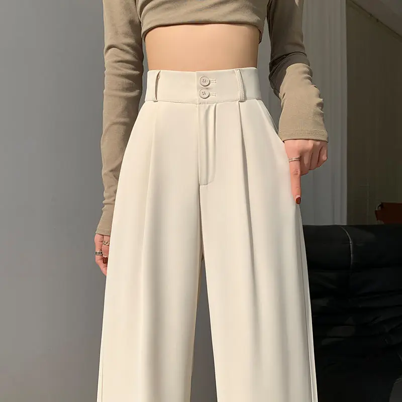 

Women High Waist Suit Wide Leg Pants Luxury High-end Buttons Spring Summer Trouser Loose Straight Pants Black White New