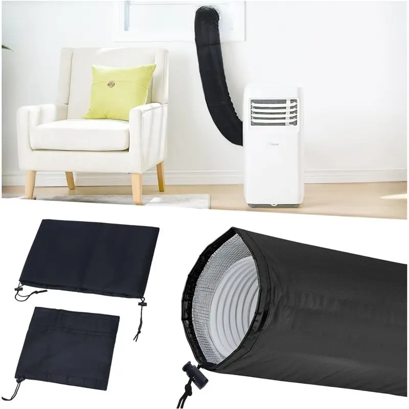 B82B-Portable Air Conditioner Hose Portable Ac Hose Insulation Sleeve Adjustable Length With Elastic Drawstrings