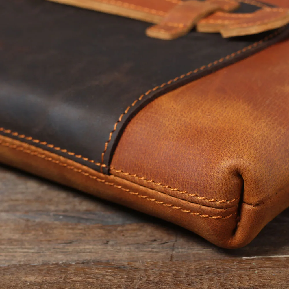 S.WORKER Clutch-Tasche aus echtem Vollnarben-Rindsleder, Herren-Handtasche, Vintage-Tasche, lässige Handtasche mit großem Fassungsvermögen für Herren – Detail 13