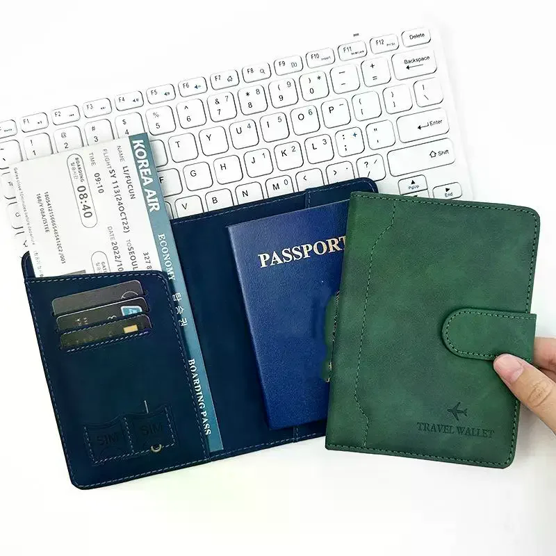 Leather Passport Holder Covers Case Waterproof Travel Credit Card Wallet Cute Passport Book For Women/Men Buckle Passport Cover view 2