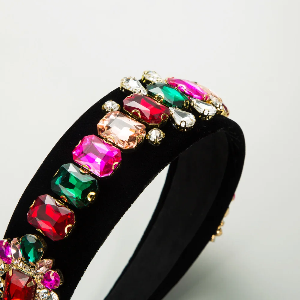 New retro heavy industry baroque headband flannel alloy glass drill wide edge headband women's hair jewelry wholesale