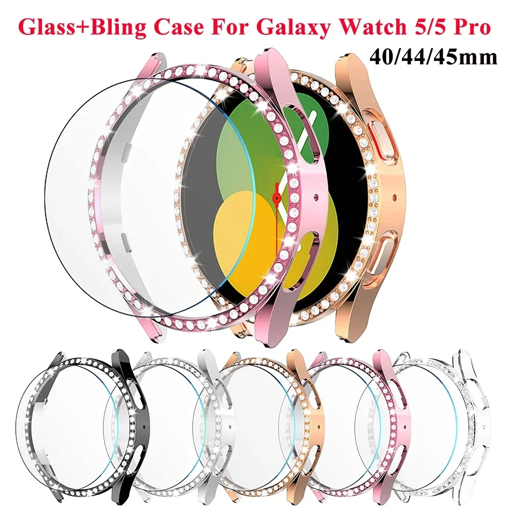 

Diamond Case+Glass for Samsung Galaxy Watch 5 Pro 45mm Bling PC Bumper Cover Screen Protector for Galaxy Watch 5 40mm 44mm