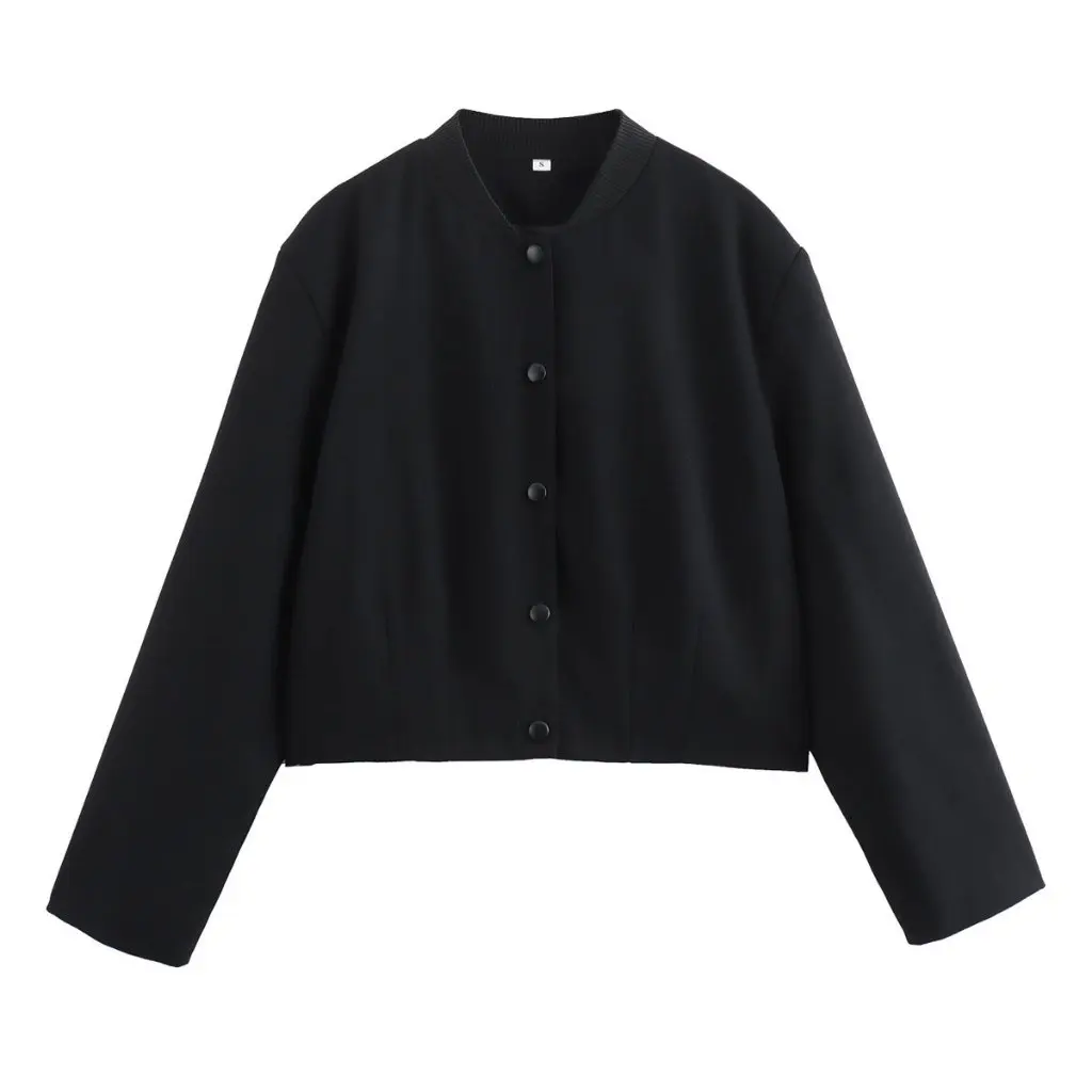 

Women's Loose Casual Collar Apricot Bomber Jacket Short Early Autumn New European American Style