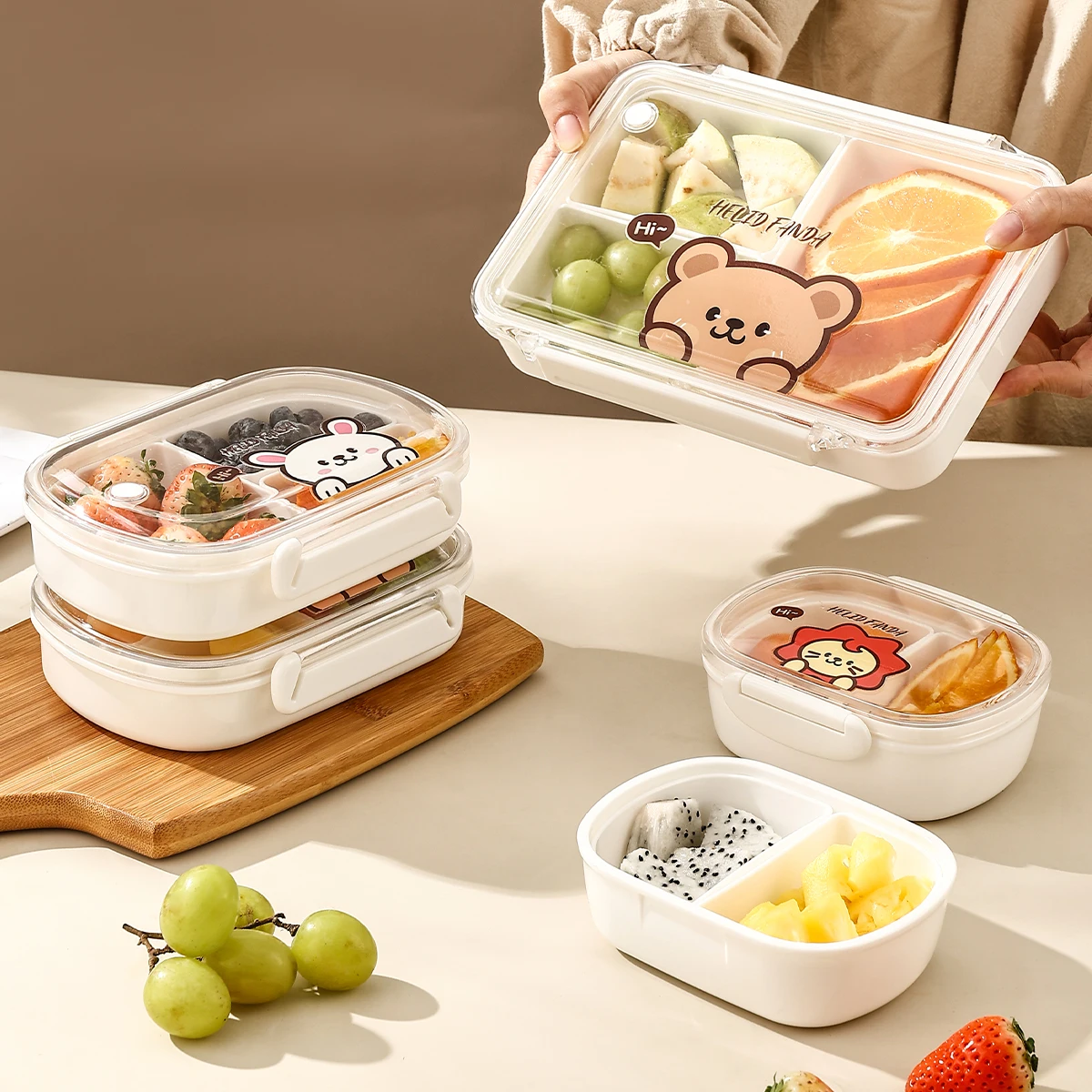 WORTHBUY Portable Sealed Lunch Box With Compartments For Kids Student Microwave Safe Bento Box Picnic Fruit Salad Food Container