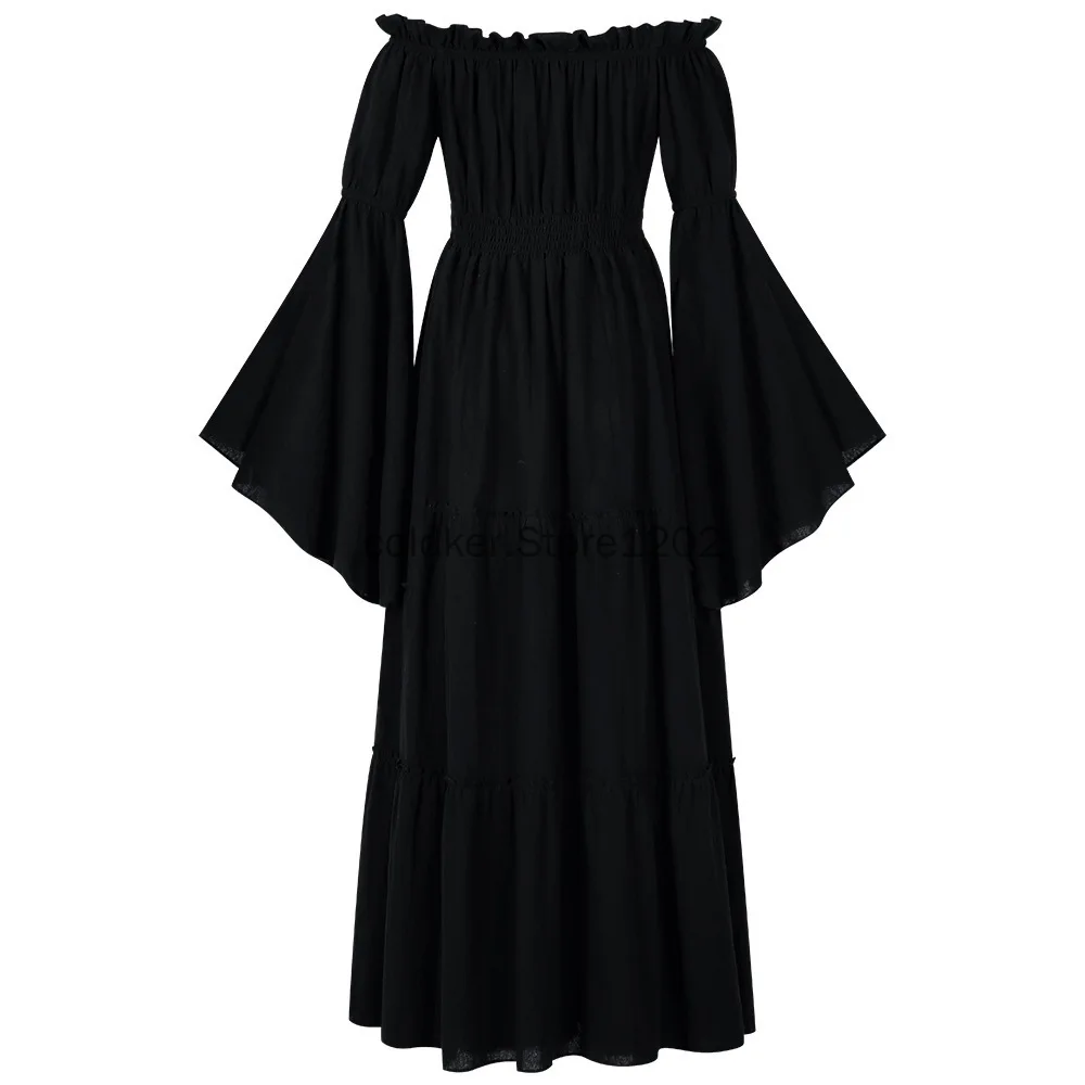 Disfraces de Halloween para mujer renacentista, camisa Medieval con hombros descubiertos, Top campesino pirata, vestido largo irlandés debajo del vestido