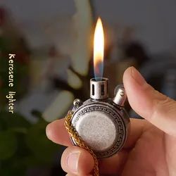 Classic Retro Metal Kerosene Lighter Golden Silver Engraving for Smoking Old-fashioned Grinding Wheel Open Flame Lighter