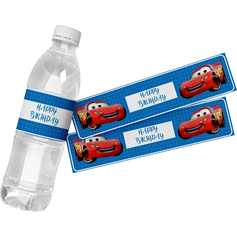 Disney Pixar Cars bouteille d'eau étiquette foudre McQueen autocollant auto-adhésif baptême bébé douche décorations emballage approvisionnement 6 pièces