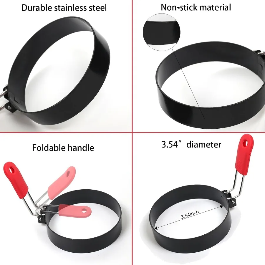 3.5Inch Egg Rings Set of 2 with Silicone Handle for Perfect Round Molds to Create Fluffy English Muffins Pancakes and Breakfast