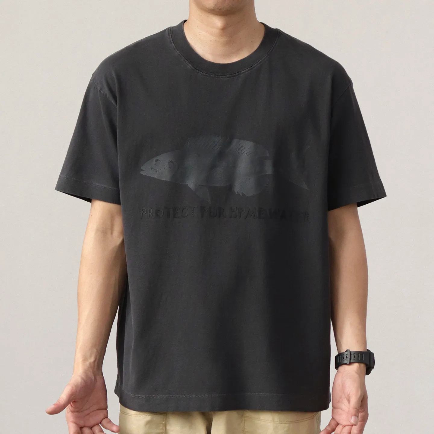 010# Summer New American Retro 260g Short Sleeve O-neck Fish Printed T-shirt Men's Fashion 100% Cotton Washed Casual Loose Tops