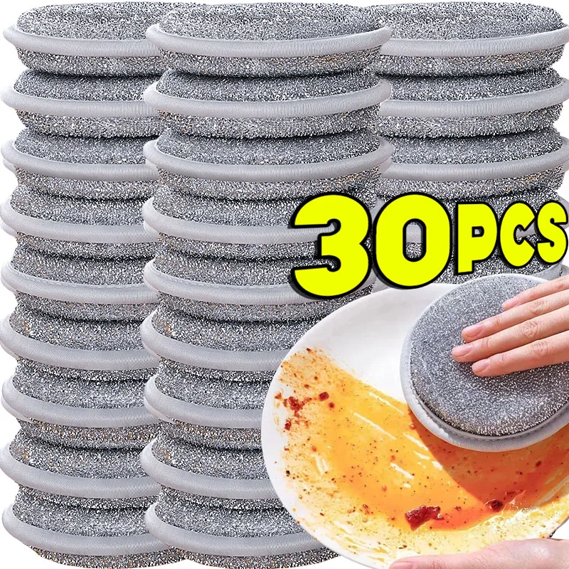 1/30pcs Magic Silver Wire Dishwashing Sponge Wipe Reusable Double Side Sponges Household Kitchen Pan Pot Dish Cleaning Tools