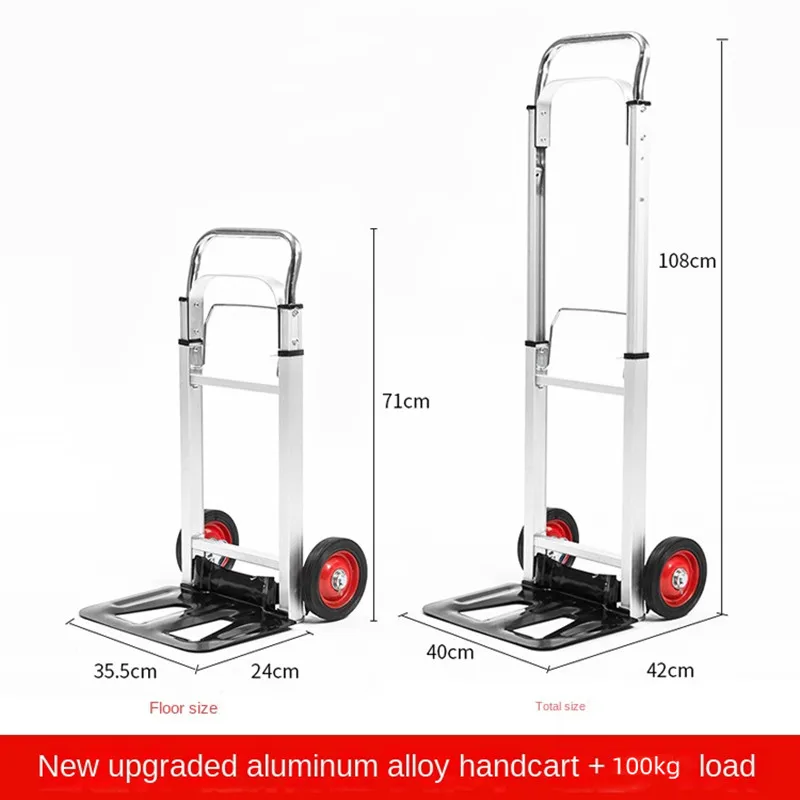 

Folding Four-wheel Hand-pulled Luggage Cart Shopping Trailer Express Logistics Trolley All-aluminum Flat Handling Cart