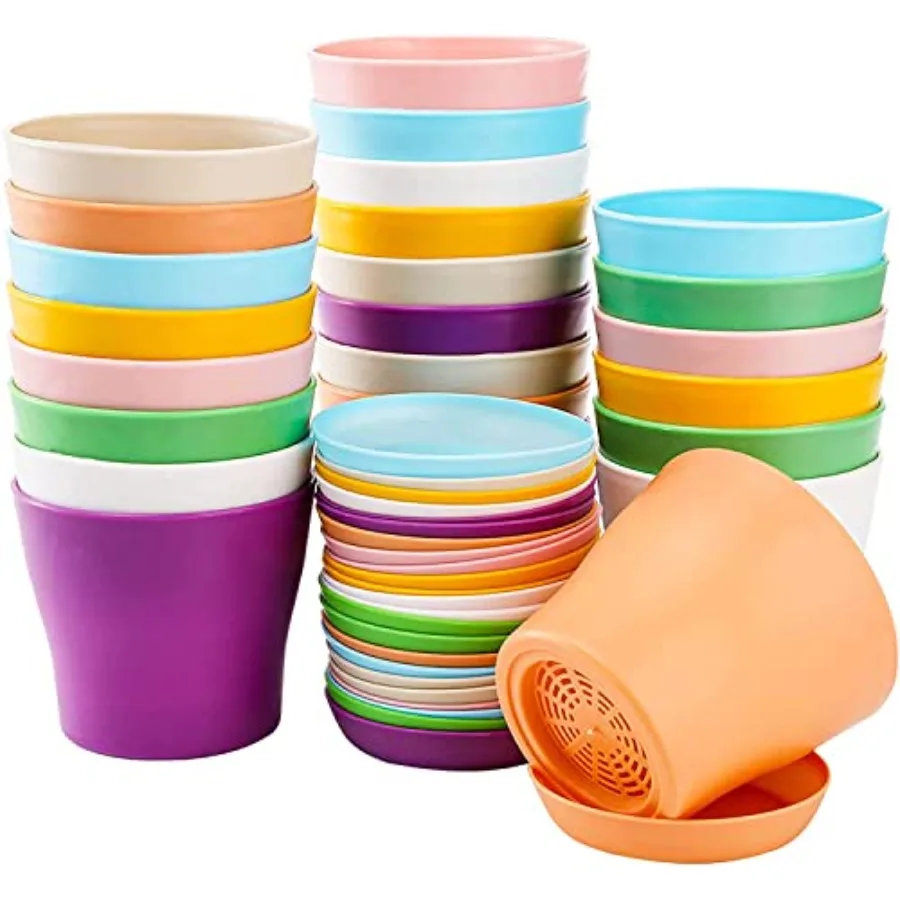 

24 Pack 4 Small Plastic Plant Flower Pot with Saucers Seedlings Nursery Pots Planter with Pallet Planting Gardening Containers