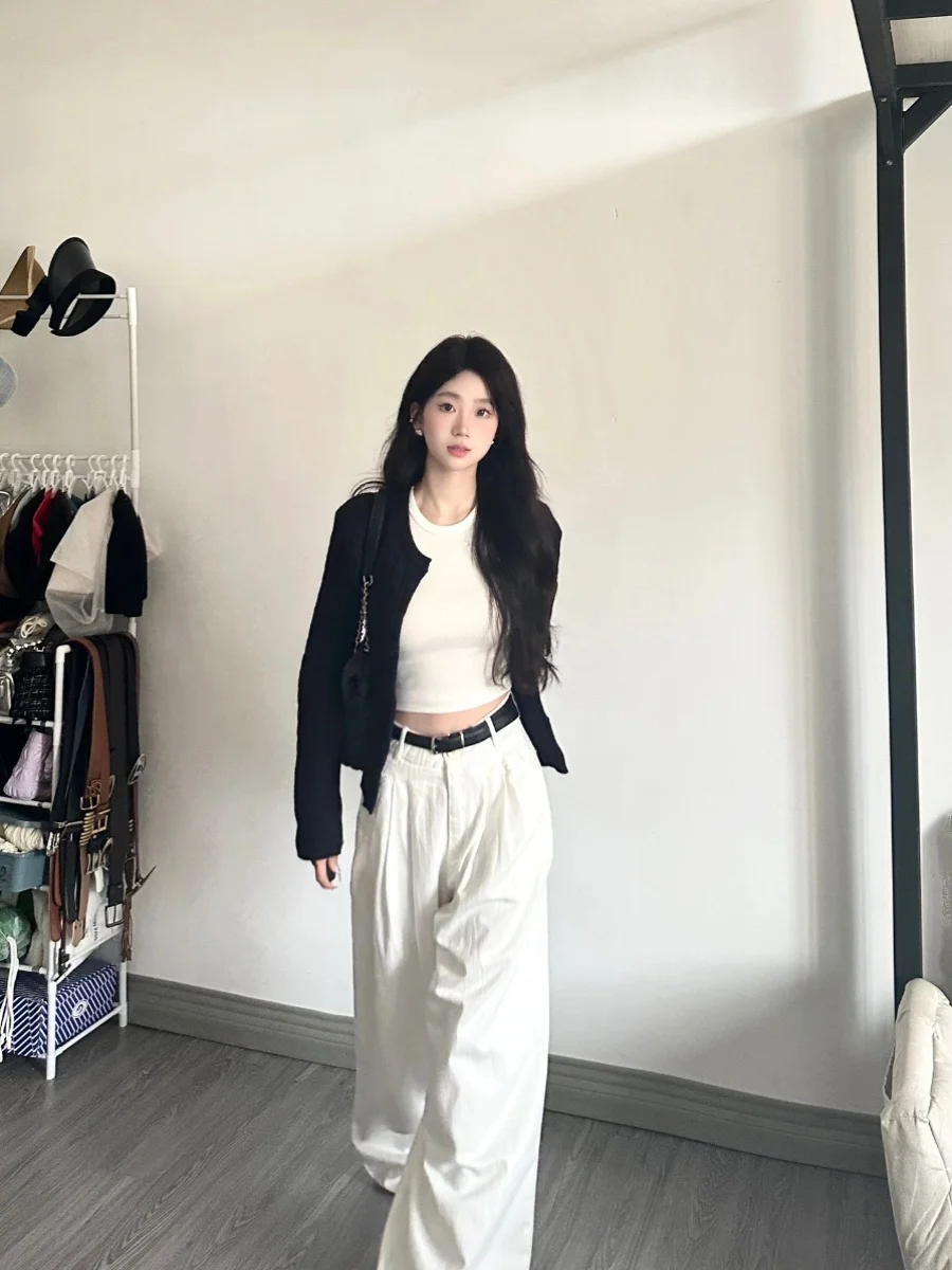 

High Waist Wide Leg White Jeans Women's Loose Drapey Denim Trousers Autumn Faion plus Size Slimming Casual Long Pants