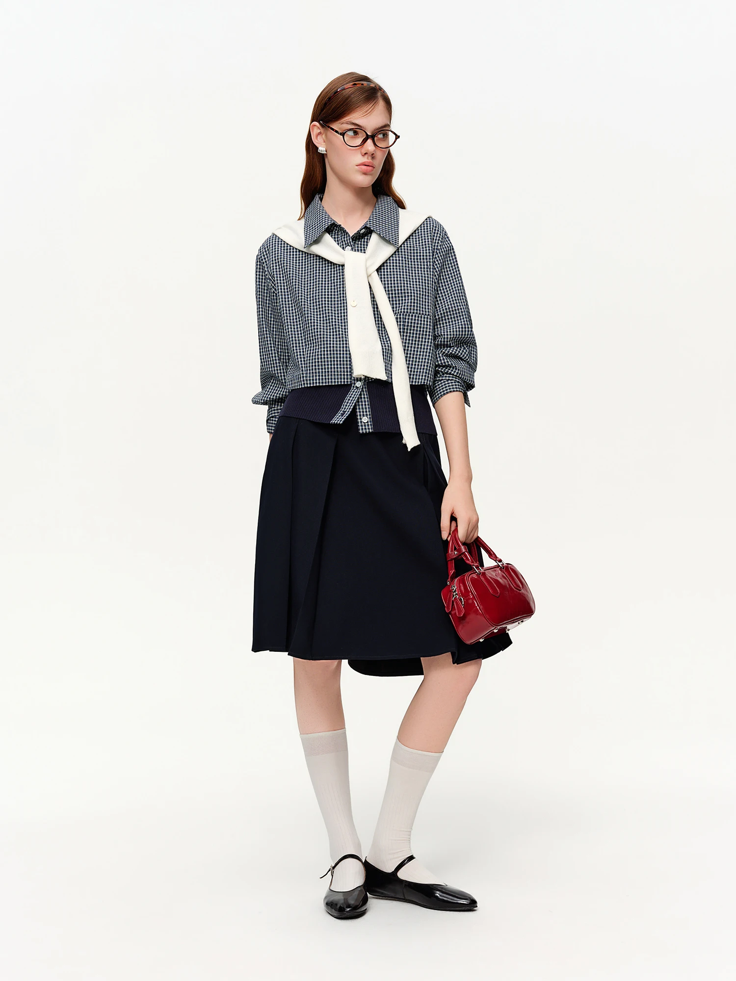 DUSHU 2026 Frühling Damen Geripptes Dreifarbiges Langarmhemd - Elegante Bluse für den Arbeitsweg Vielseitiges Styling fürs Büro