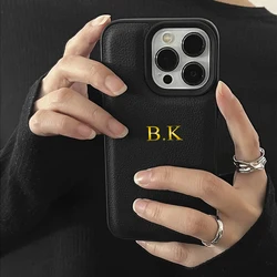 Personalized Customized Name Case For iPhone 17 16 15 14 13 12 11 Pro Max Initials Letters Leather DIY Engraved Cover 17 Pro Max
