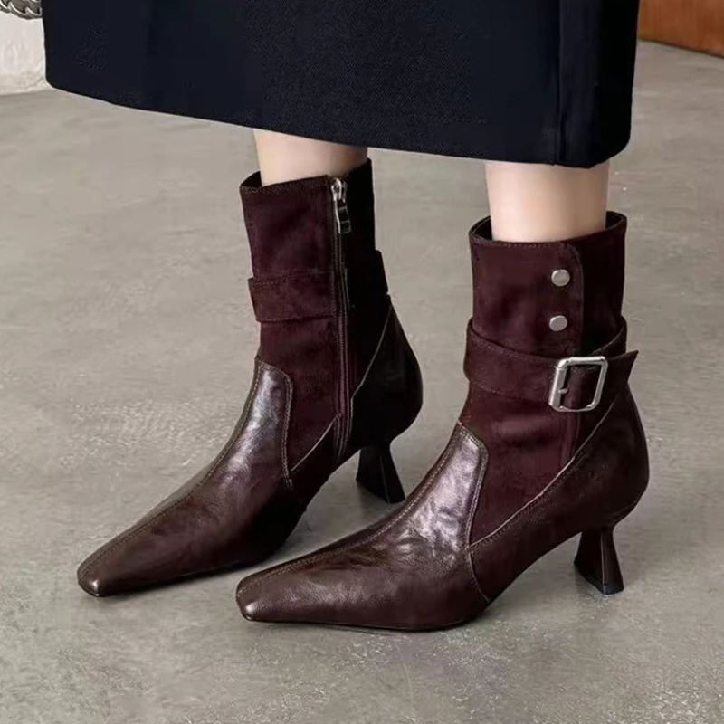 

Сексуальные женские ботинки на высоком каблуке, элегантная вечерняя кожаная обувь, зимние ботинки челси с острым носком 2024, трендовые туфли-лодочки на массивном каблуке, Zapatos