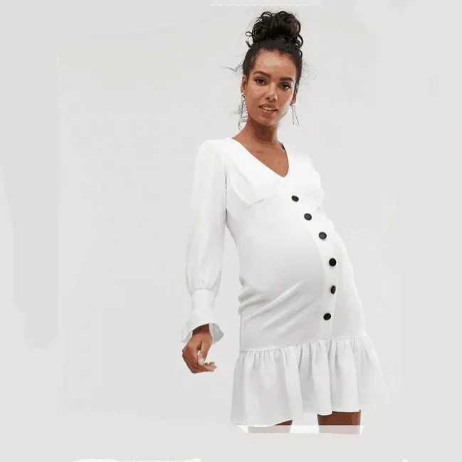 

Casual Sexy Maternity Dresses Retro Ruffles Pregnancy Dress Autumn Long Sleeve Maternity Clothes For Pregnant Women Photography