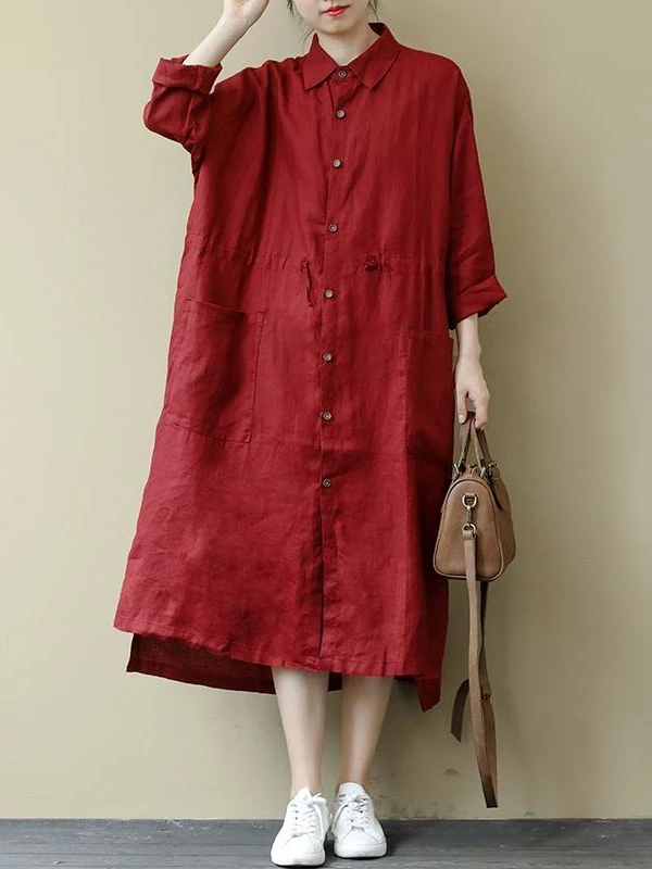 

Vintage Style plus Size Loose Fit Midi Shirt Dress Versatile Casual Elegant Spring Fashion Women's Clothing Chinese Brand