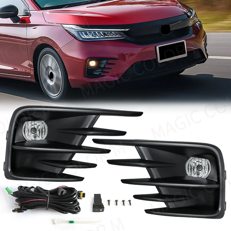 

LED Fog Lights Assembly For Honda City 2020 2021 2022 Headlight Front Driving Fog Lamp Kit Cover Grill Bezel Car Accessories 12V