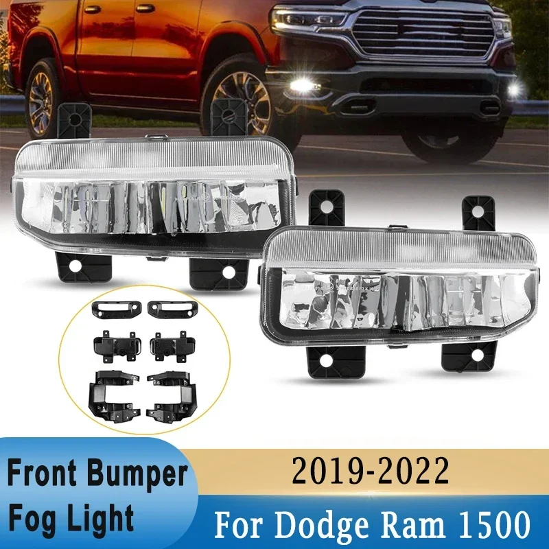 

LED Fog Light Assembly for Dodge Ram 1500 2019-2022 Front Bumper Driving Lamps with Wire Harness /Parking Assist Sensor Bezel